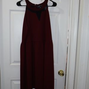 burgundy halter neck mesh insert dress